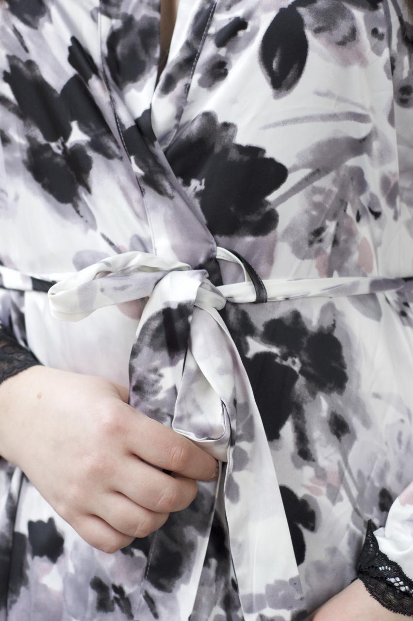 Made From Beauty F&F Signature Floral Watercolour Print Satin Lounge Kimono Close Up